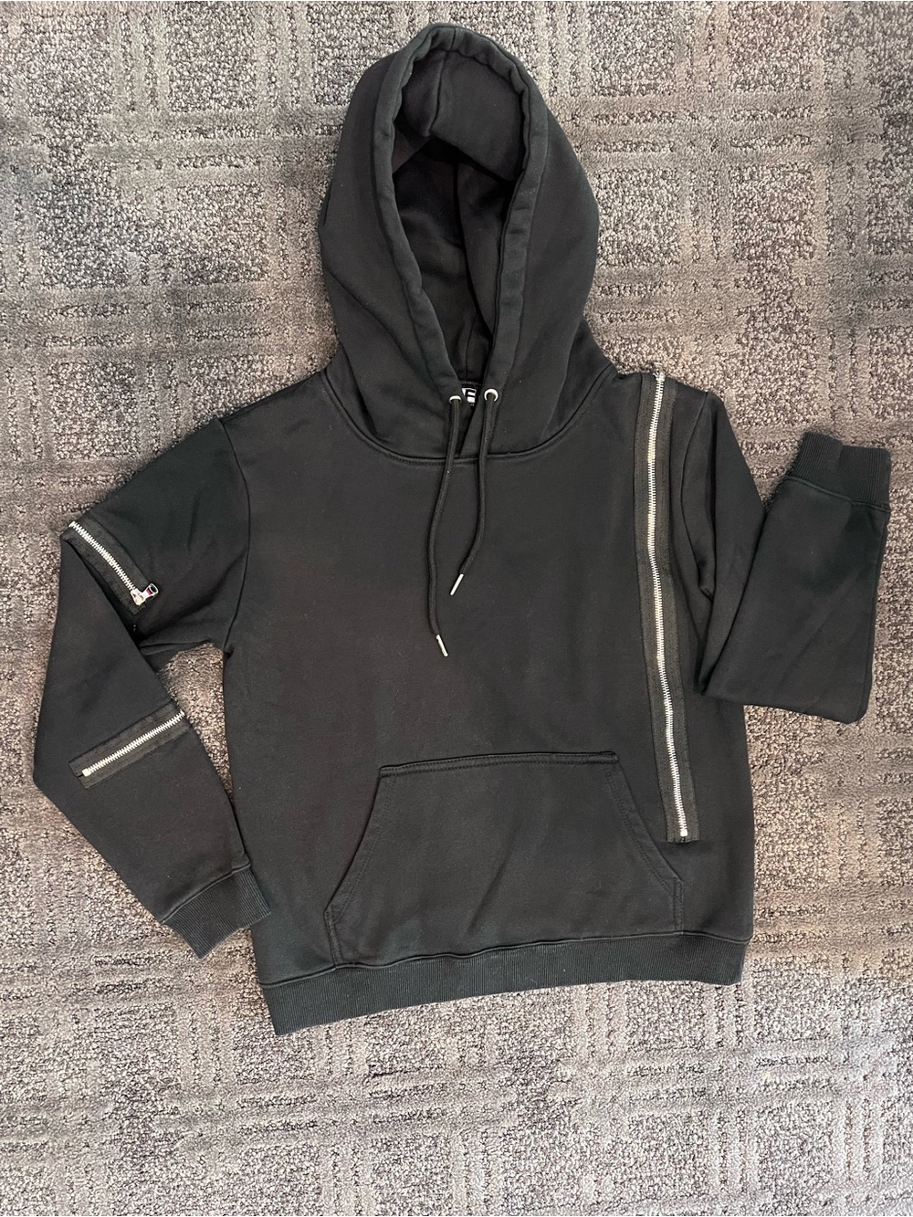 Unisex LF Stores Black Asymmetrical Zipper Hoodie -Size XS